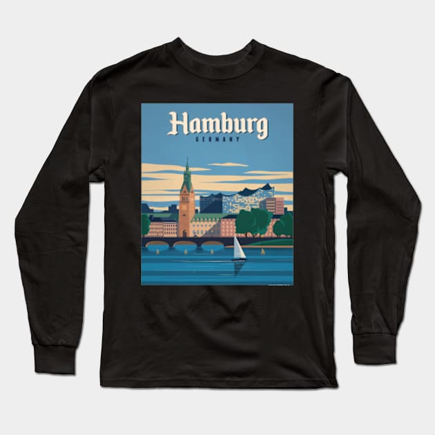 HAMBURG GERMANY TRAVEL VINTAGE Long Sleeve T-Shirt by cityvinart